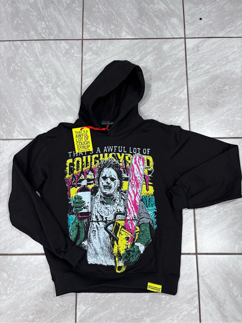 Black Graphic Horror Hoodie with Multi-Color Print